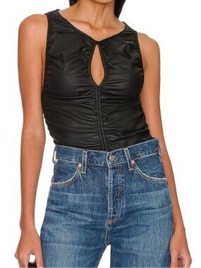 Free People | Women Black Ride Along Sleeveless Ruched Crop Tank Top Size S